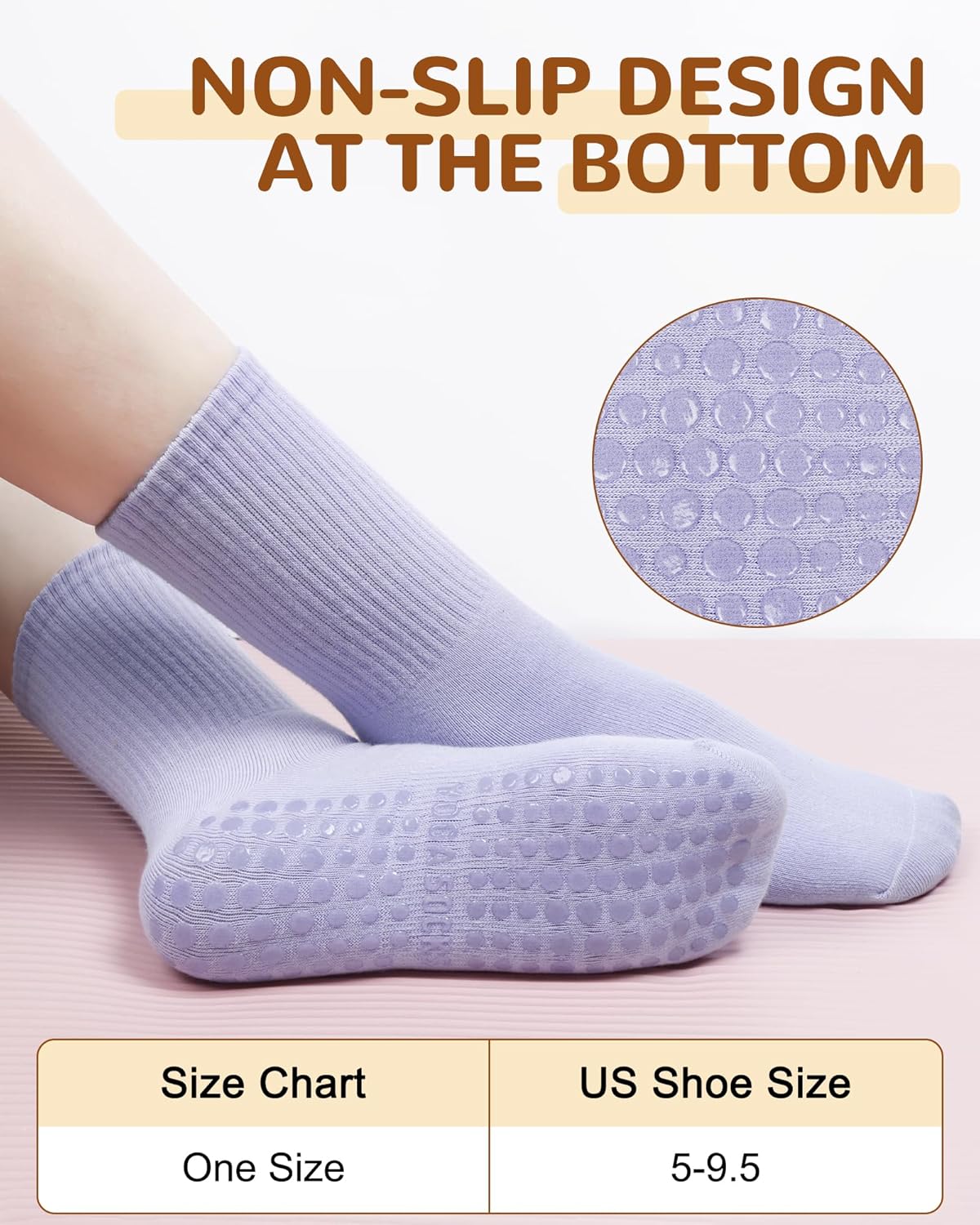Justay 6 Pairs Pilates Socks with Grips for Women Soft Non Slip Crew Cotton Athletic Workout Barre Hospital Yoga Socks