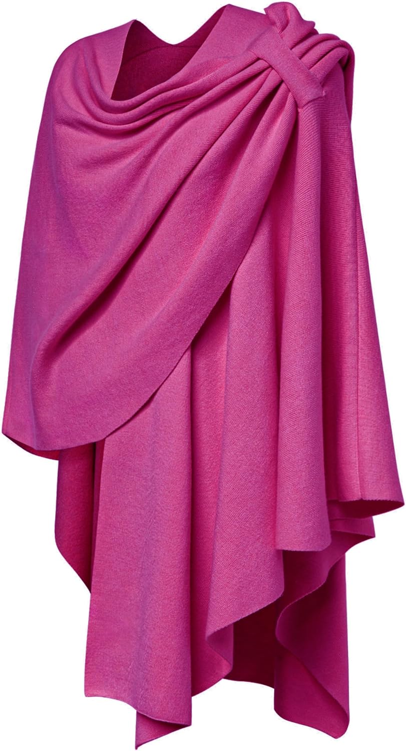 PULI Womens Large Cross Front Poncho Sweater Wrap Topper Knitted Elegant Shawls Cape for Fall Winter