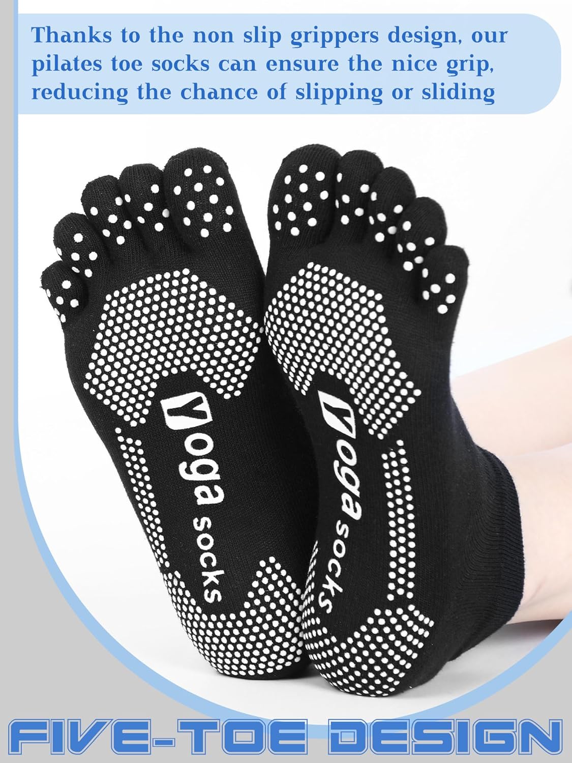 Fourluoo 6 Pairs Women Toe Socks Non Slip Yoga Socks with Grip Men Pilates Toe Socks for Dance Gym