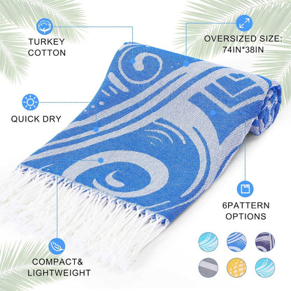 Genovega 6 Packs Oversized Turkish Beach Towels Set Bulk 74"x38" Extra Large Quick Dry Sand Free Light Swim Bath Camping Pool Towel Travel Blanket Essentials Cruise Accessories Adult Vacation Stuff