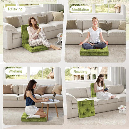 Meditation Floor Cushion, 22x22 Tufted Floor Pillow for Adults, Square Large Meditation Cushion Pillow, Green Corduroy Sitting with Handle, Yoga Seating for Tatami, 1Pack