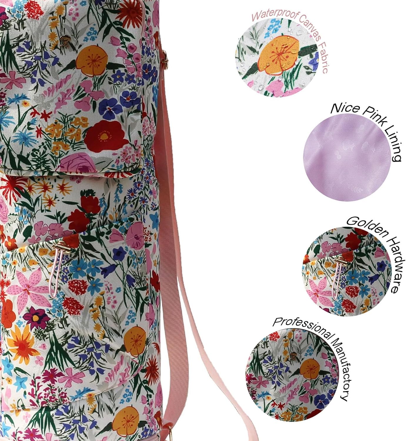ESVAN Yoga Mat Bag with Multi Pockets Drawstring Yoga Mat Carrier Pilates Exercise Multi-Functional Storage Bag