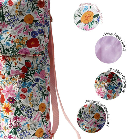 ESVAN Yoga Mat Bag with Multi Pockets Drawstring Yoga Mat Carrier Pilates Exercise Multi-Functional Storage Bag