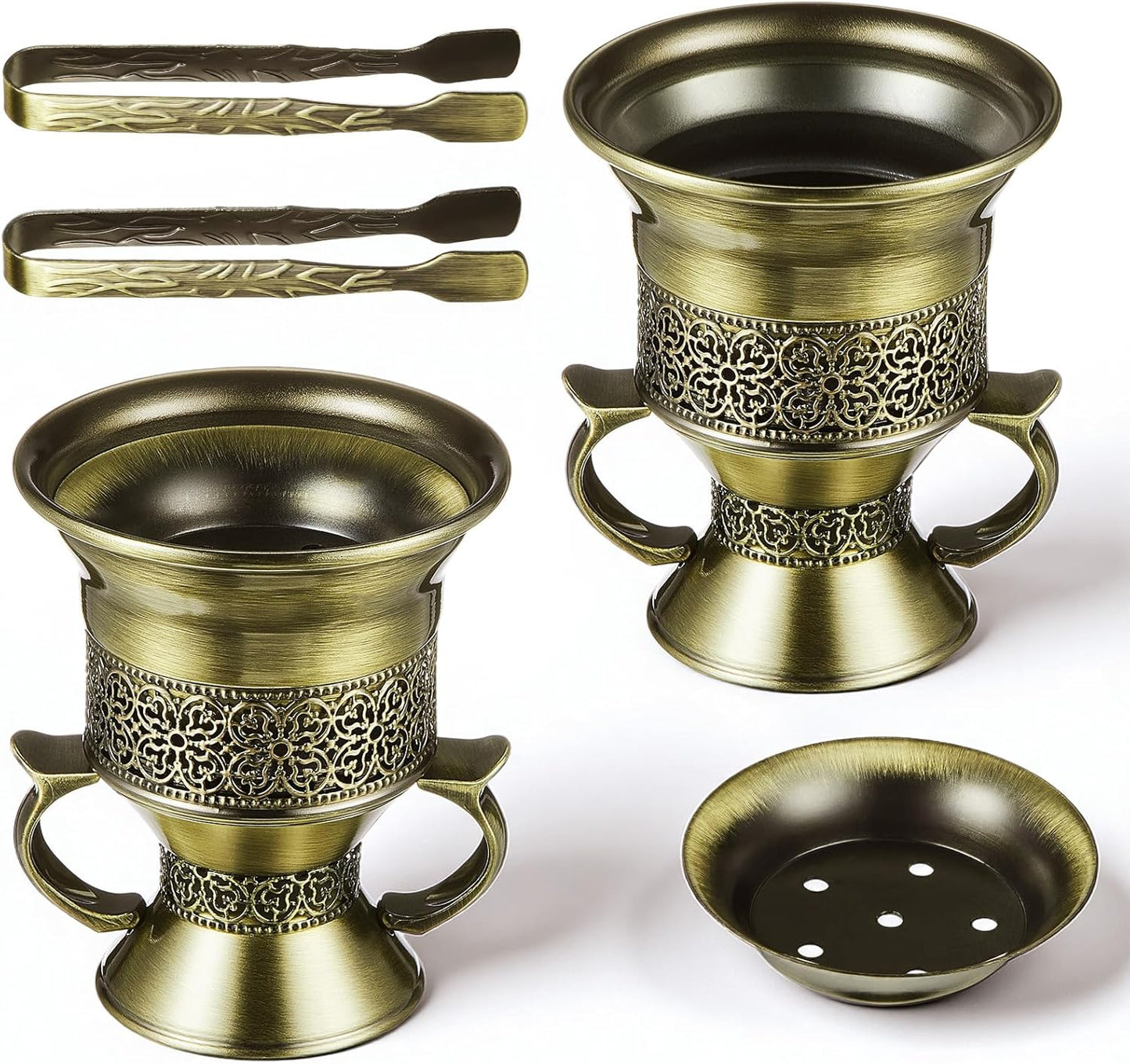Zonon 1 Set Incense Burner with Tong, Frankincense Charcoal Incense Stand Holder, Ideal for Yoga, Spa, Aromatherapy, Home and Christian Church Censer (Gold,Retro)