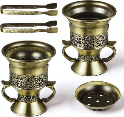 Zonon 1 Set Incense Burner with Tong, Frankincense Charcoal Incense Stand Holder, Ideal for Yoga, Spa, Aromatherapy, Home and Christian Church Censer (Gold,Retro)