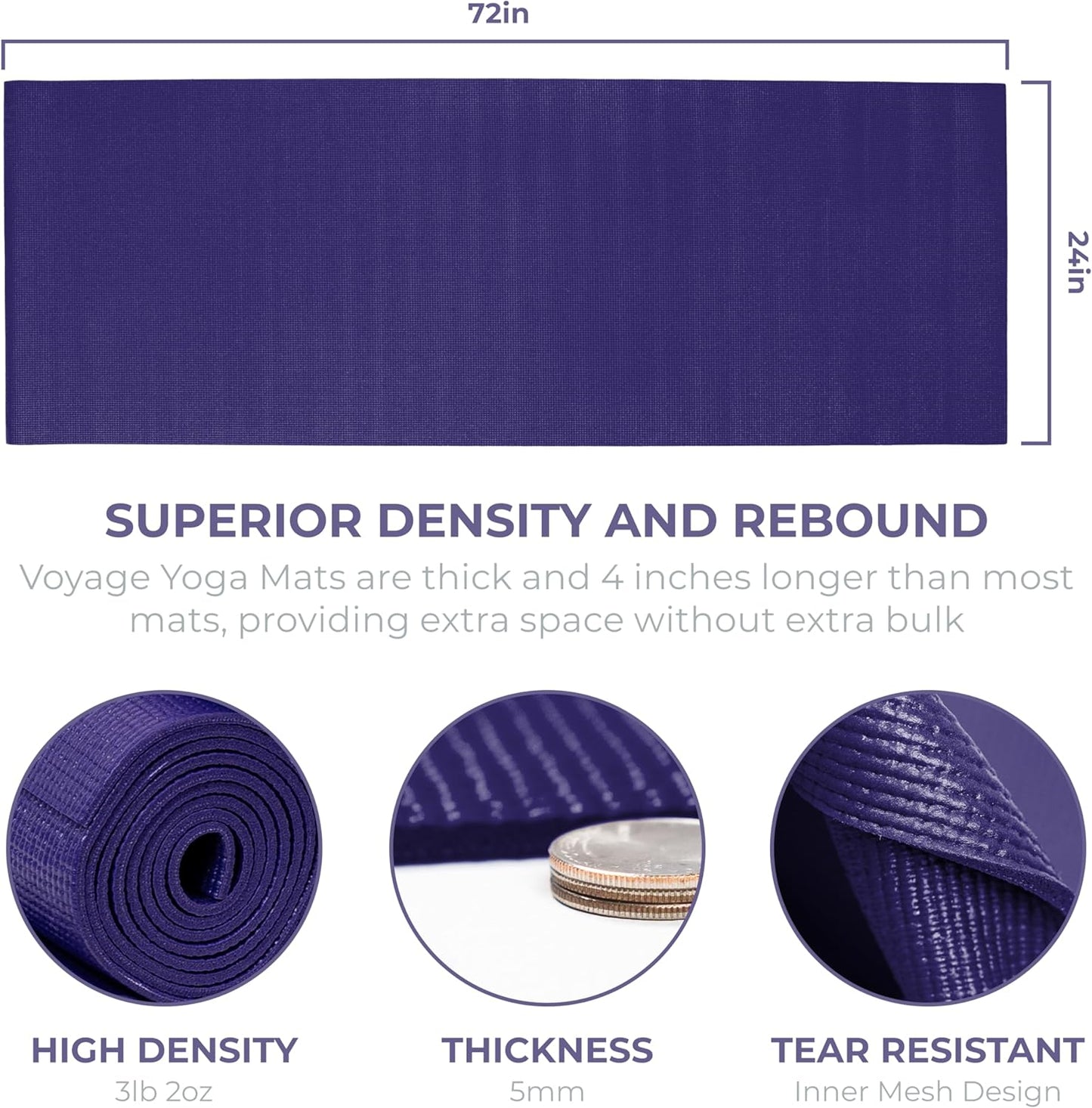 Voyage Yoga Mat, 4 Pack, 72" x 24" Extra Long Exercise Mat, 5mm Thick Bulk Yoga Mats for Schools, Anti-Tear, Non Slip Fitness Mat for Gym or Studio