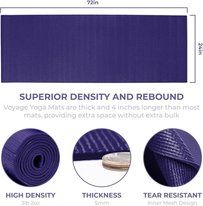 Voyage Yoga Mat, 4 Pack, 72" x 24" Extra Long Exercise Mat, 5mm Thick Bulk Yoga Mats for Schools, Anti-Tear, Non Slip Fitness Mat for Gym or Studio