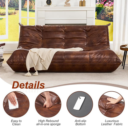 Hobestluk Giant Bean Bag Chair Lazy Floor Sofa, Memory Foam Fireside Sofa for Adults, Big Beanbag Faux Leather Armless Chair for Living Room Bedroom Dorm Office (Brown, Single)