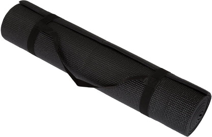 Yoga Mat - Double Sided 1/4-Inch Workout Mat - 71x24-Inch Exercise Pad for Home Gym Fitness or Pilates with Carrying Strap by Wakeman (Black)