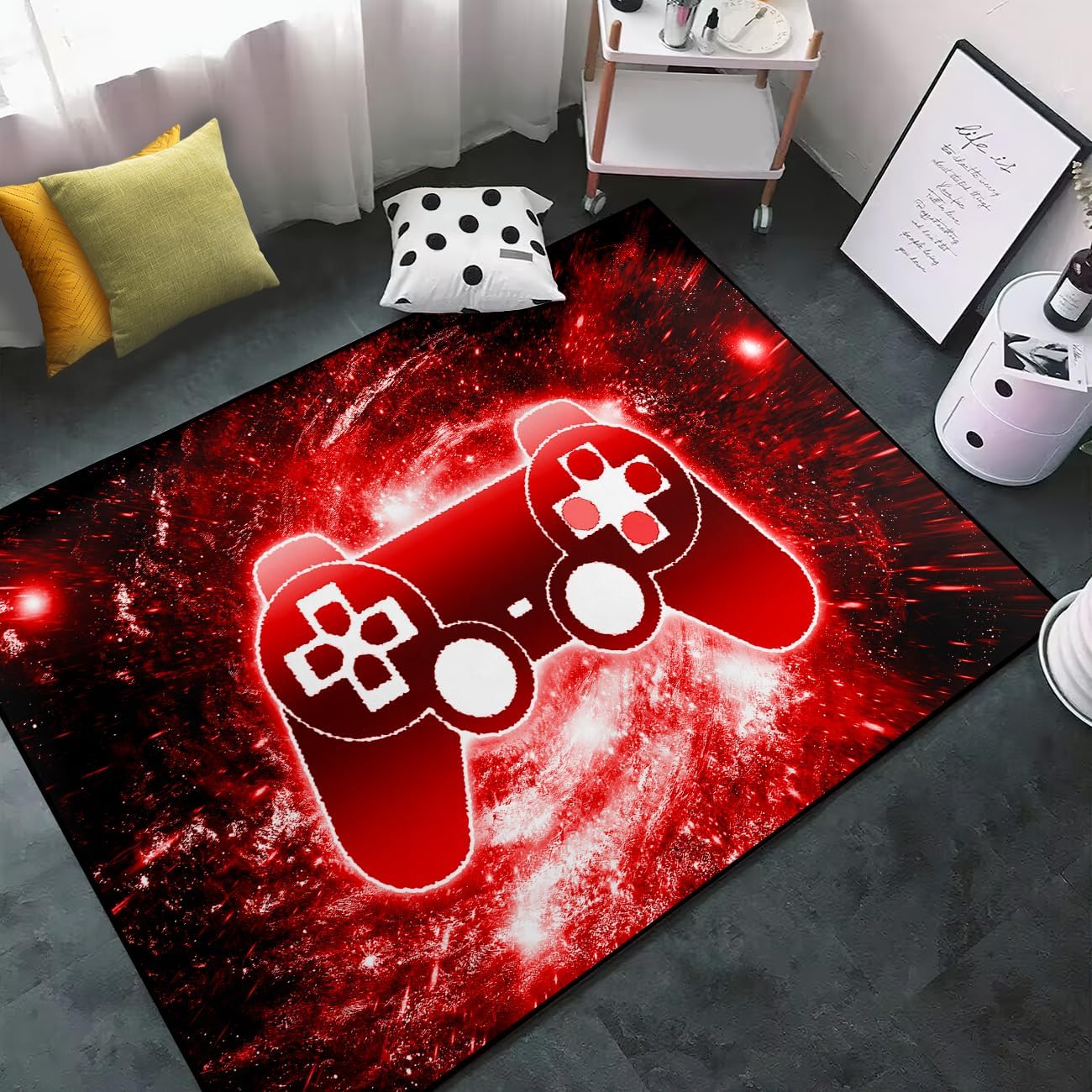 Video Game Rug - Gaming Themed Rug Gamepad Controller Area Rugs for Bedroom Gaming Carpet for Boys Game Carpet for Playrooms Bedroom Doormat Yoga Mats