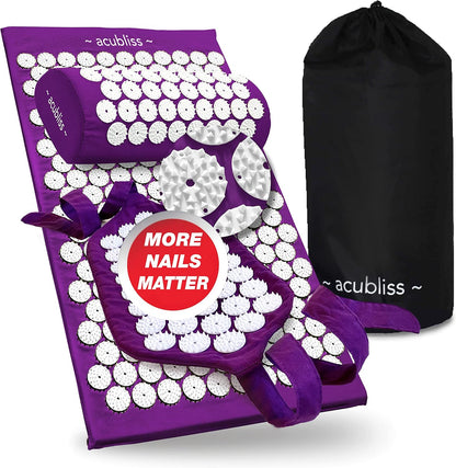 Premium Acupressure Mat, Strap & Pillow 3 piece Gift Set, 12,348 Acupuncture Pressure Points for Back Pain Relief, Increased Energy, Relaxation, Drawstring Bag, Deep Blue