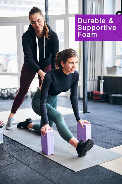 Yoga Blocks 2 Pack, Supportive Latex-Free Eva Foam Soft Non-Slip Blocks with Beveled Edges for Yoga, Pilates, Meditation - Yoga Accessories for Stability, Balance, Deepen Stretches