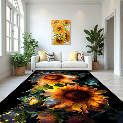 You are My Sunshine Sunflower Area Rug 6x8ft Beautiful Bee Butterfly Rug Indoor Low Pile Non-Shedding Carpet for Contemporary Retro Living Room Bedroom Yoga Mat Washable Non-Slip Rugs
