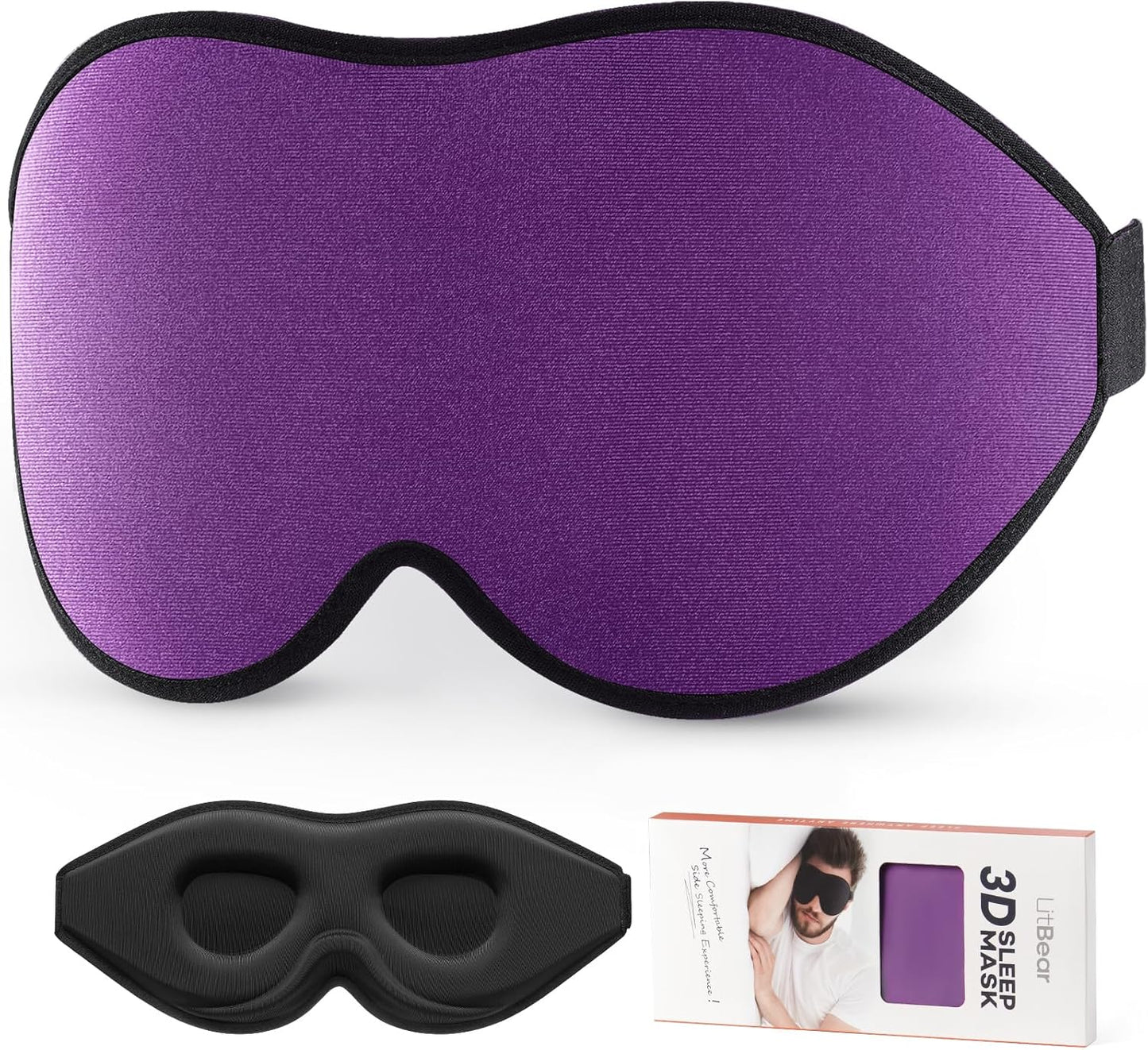 LitBear Sleep Mask for Side Sleeper Women Men, Eye Mask for Sleeping Light Blocking, 3D Contoured Cup Sleeping Mask, Soft Breathable Sleep Eye Mask with Adjustable Elastic Strap for Travel