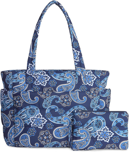TOPDesign Puffer Tote Bag for Women, Lightweight Puffy Handbag with Compartments, Quilted Shoulder Bag for Work, Travel, Gym - Colors A