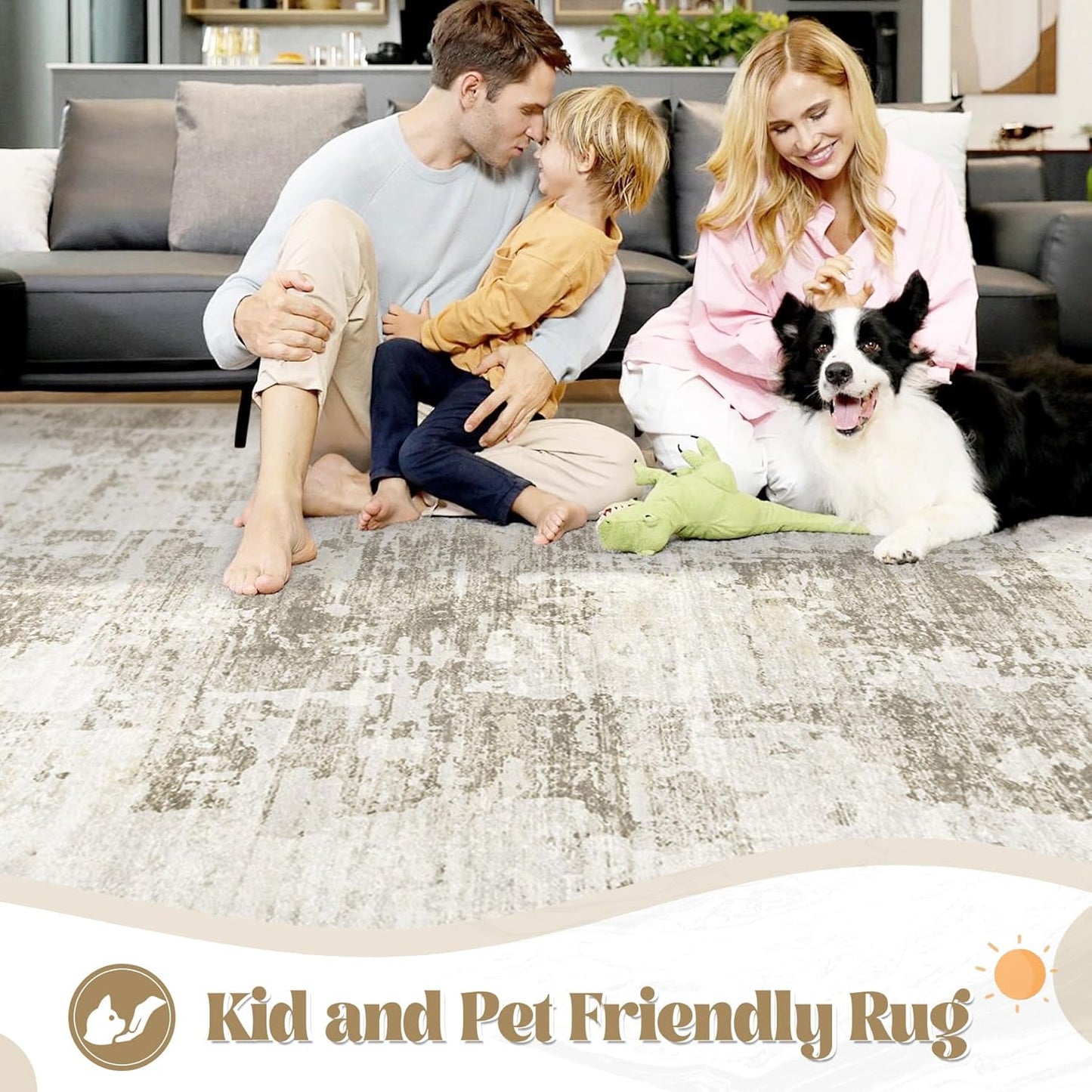 XLUEZ 8x10 Area Rugs for Living Room, Washable Modern Abstract Large Area Rug Neutral Soft Non Slip Kids Rug Stain Resistant Indoor Carpet for Bedroom Nursery Dining Children's Room(Blue, 8'x10')