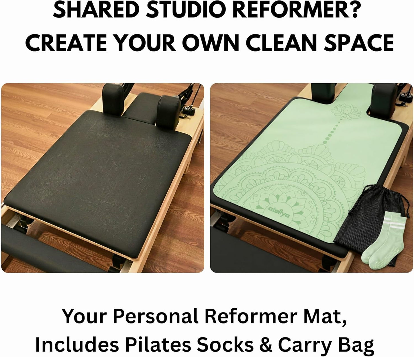 Pilates Reformer Mat Non Slip – Washable Reformer Mat Cover with Grip Socks & Mesh Bag, Sweat Absorbing Pilates Reformer Towel for Studio & Home Use
