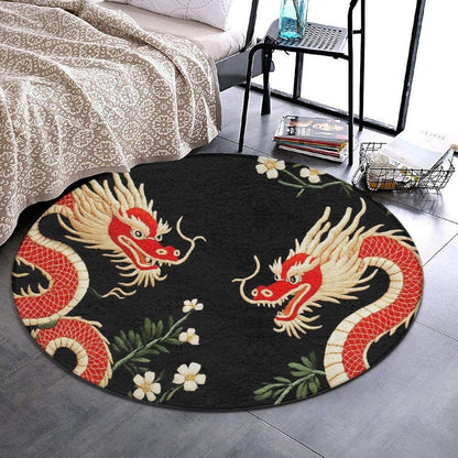 Soft Round Yoga Carpet, Large Home Decor Mat, Non-Slip Machine Washable Kitchen Office Circle Rug Compatible with Cool Norse Viking Vegvisir Runic Compass