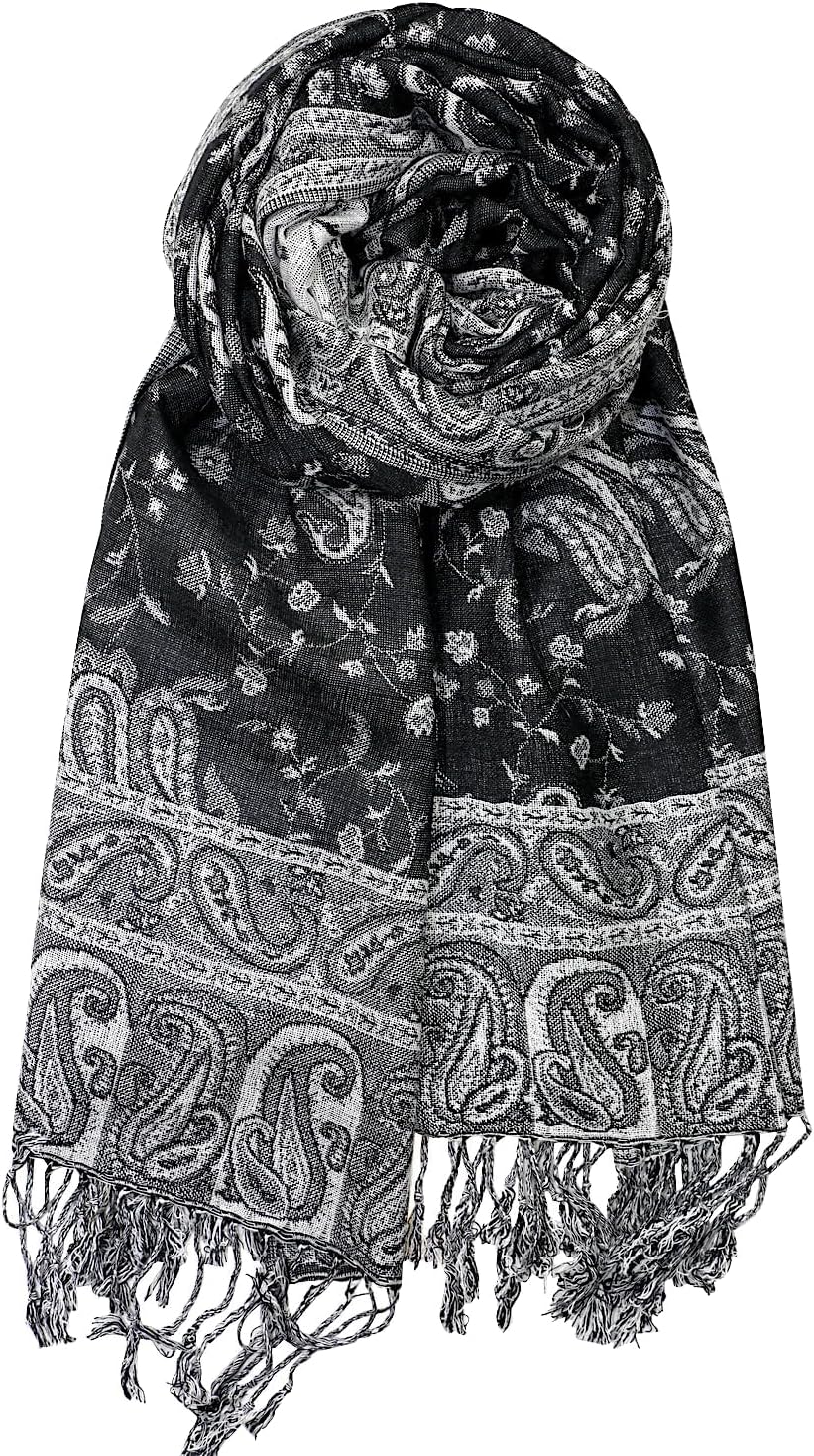 Achillea Reversible Paisley Pashmina Rave Scarf – Exotic Indian Shawls and Wraps for Evening Dresses, Festivals, All Seasons - Colors B