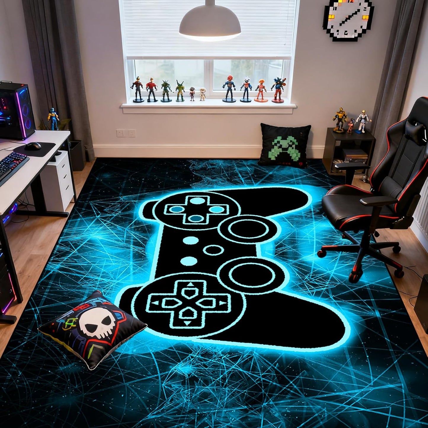 Video Game Rug - Gaming Themed Rug Gamepad Controller Area Rugs for Bedroom Gaming Carpet for Boys Game Carpet for Playrooms Bedroom Doormat Yoga Mats