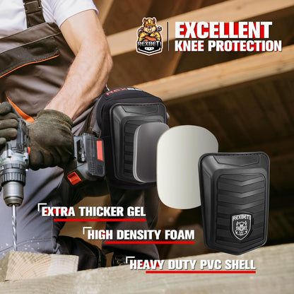 REXBETI Knee Pads for Work, Construction Knee Pads for Men, Heavy Duty Comfortable Anti-slip Foam Gel Knee Pads for Gardening Flooring and Cleaning, Strong Stretchable Straps, Orange