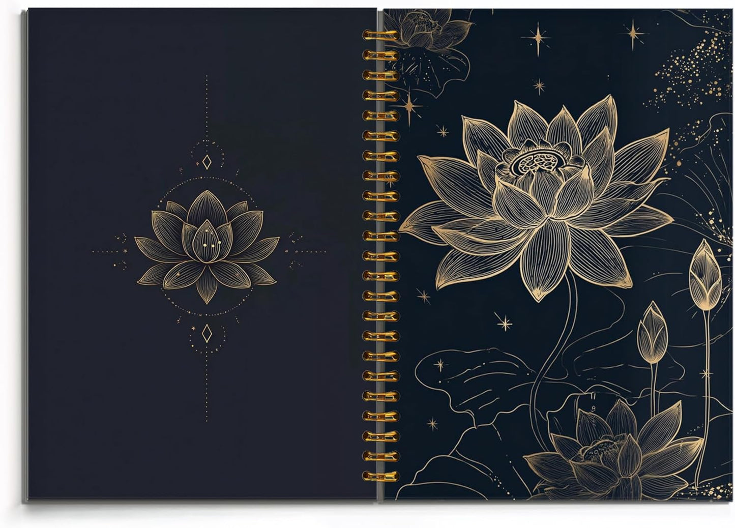 Journaling Notebooks for Women, Lotus Notebook -Meditation Yoga Spiritual Inspirational Planner Notebook Journal Gifts, A5 Spiral Journal Notebook Office Supplies Gifts for Women Birthday Christmas (Golden)