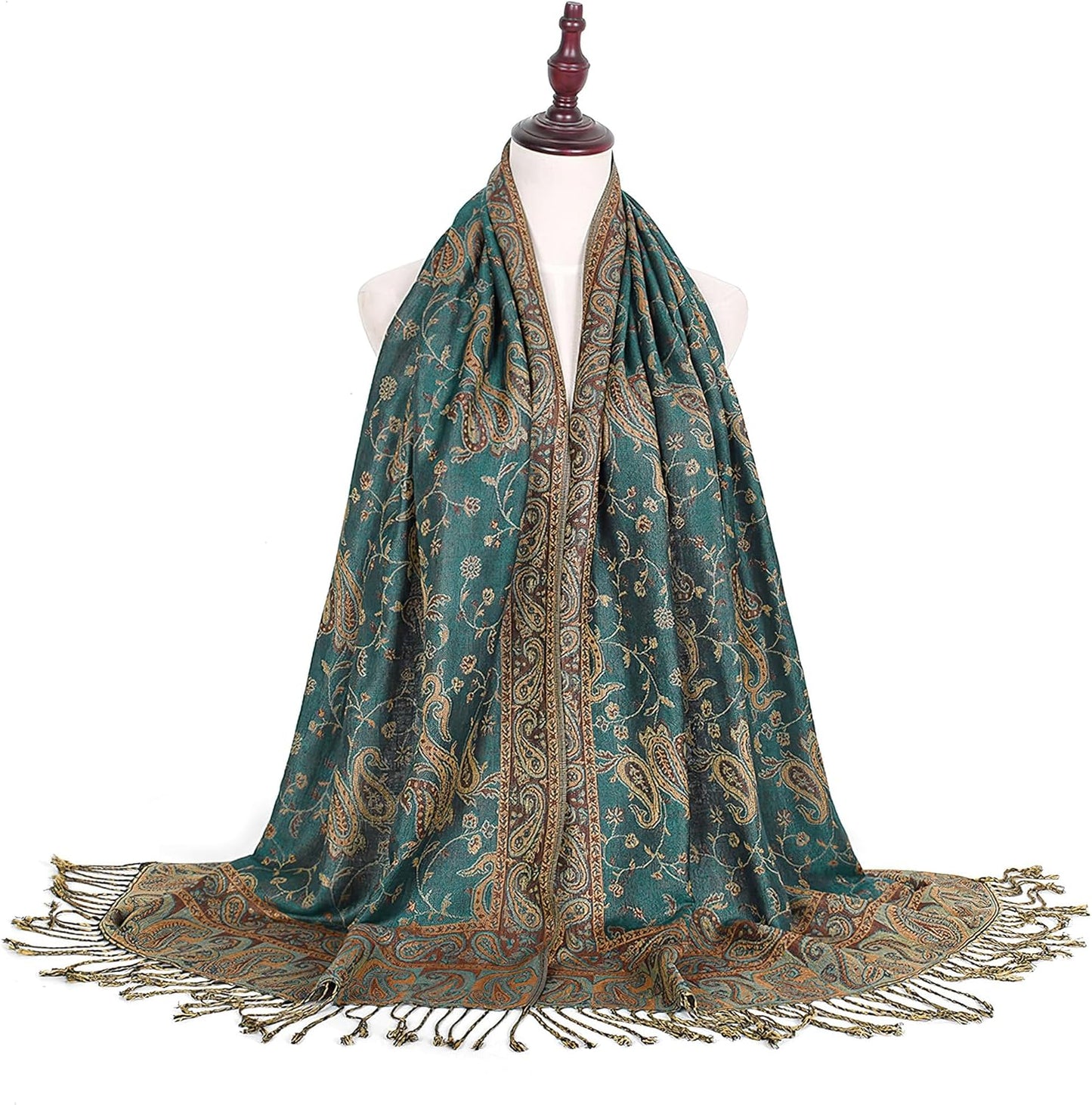 Ciormis Two Tone Silky Paisley Pashmina Shawl Scarf,Soft Women's Rave Jacquard Pashminas Wrap Scarves
