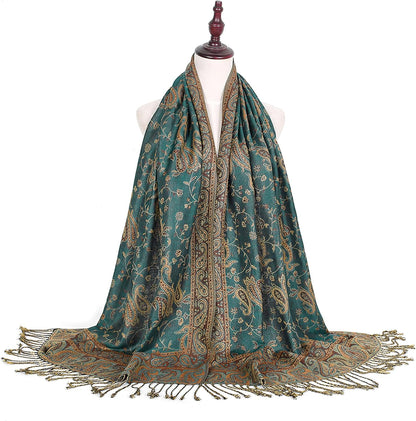Ciormis Two Tone Silky Paisley Pashmina Shawl Scarf,Soft Women's Rave Jacquard Pashminas Wrap Scarves