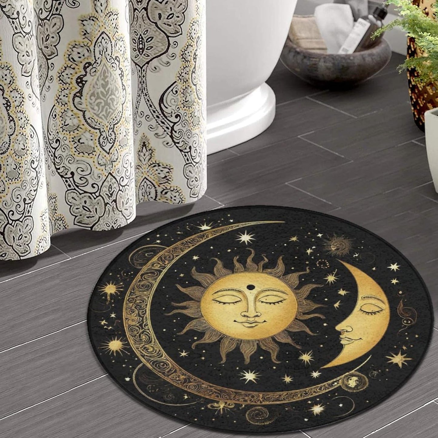 Soft Round Yoga Carpet, Large Home Decor Mat, Non-Slip Machine Washable Kitchen Office Circle Rug Compatible with Cool Norse Viking Vegvisir Runic Compass