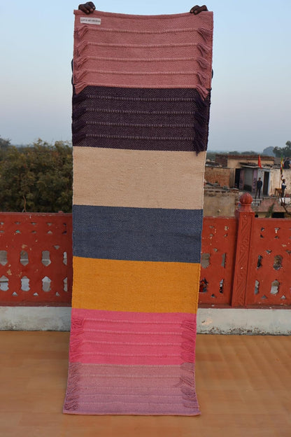 Jaipur Art & Rugs Cotton Yoga Rug - Eco-Friendly Hand-Woven Thick Mat (24”x72”x5mm) for Everyday Fitness at Home - Comfortable & Extra-Long - Colors B