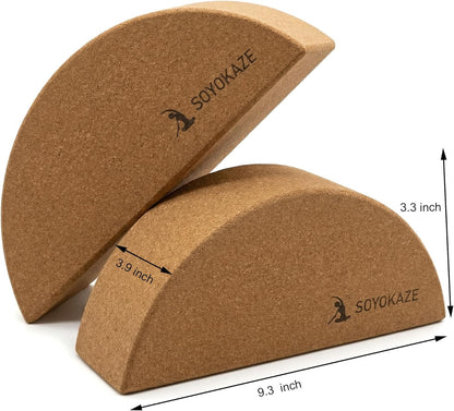 Cork Yoga Blocks 2 Pack Set,Half-Moon Calf Stretcher for Plantar Fasciitis Relief, Ankle Stretcher Pilates Block and Lower Leg Exercise,Improve Balance, Stability & Foot Mobility