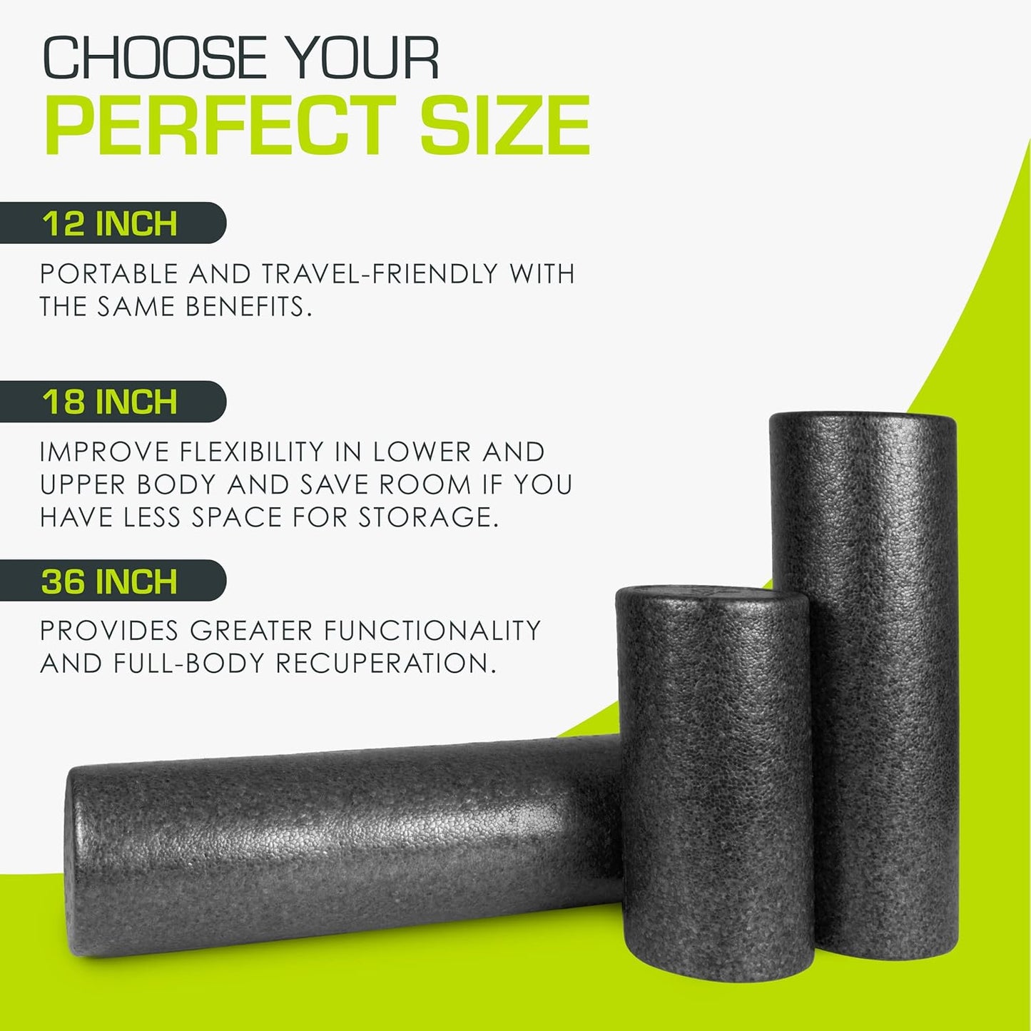 ProsourceFit High Density Foam Rollers 12 - inches long, Firm Full Body Athletic Massage Tool for Back Stretching, Yoga, Pilates, Post Workout Muscle Recuperation, Black