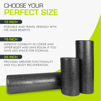 ProsourceFit High Density Foam Rollers 12 - inches long, Firm Full Body Athletic Massage Tool for Back Stretching, Yoga, Pilates, Post Workout Muscle Recuperation, Black
