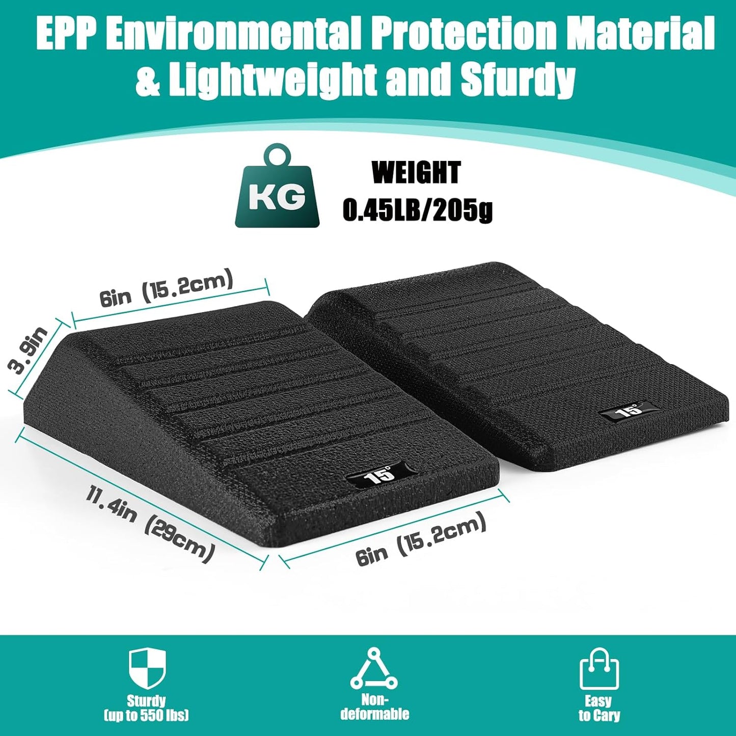 Squat Wedge Block 2PCS Non Slip Professional Ramp - 550 LBS Weight Capacity - Slant Board for Calf Stretching - Calf Stretcher Slant Board - Yoga Blocks