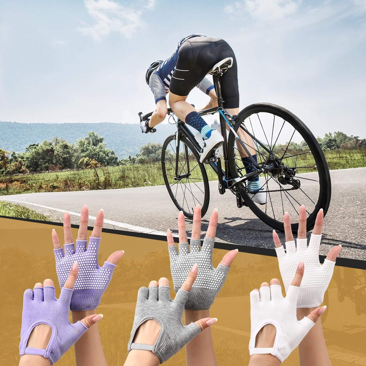 Shyyween 3 Pairs Silicone Grip Yoga Gloves Non Slip Fingerless Pilates Gym Workout Gloves for Women Men, One Size Fits Most, Comfortable and Breathable