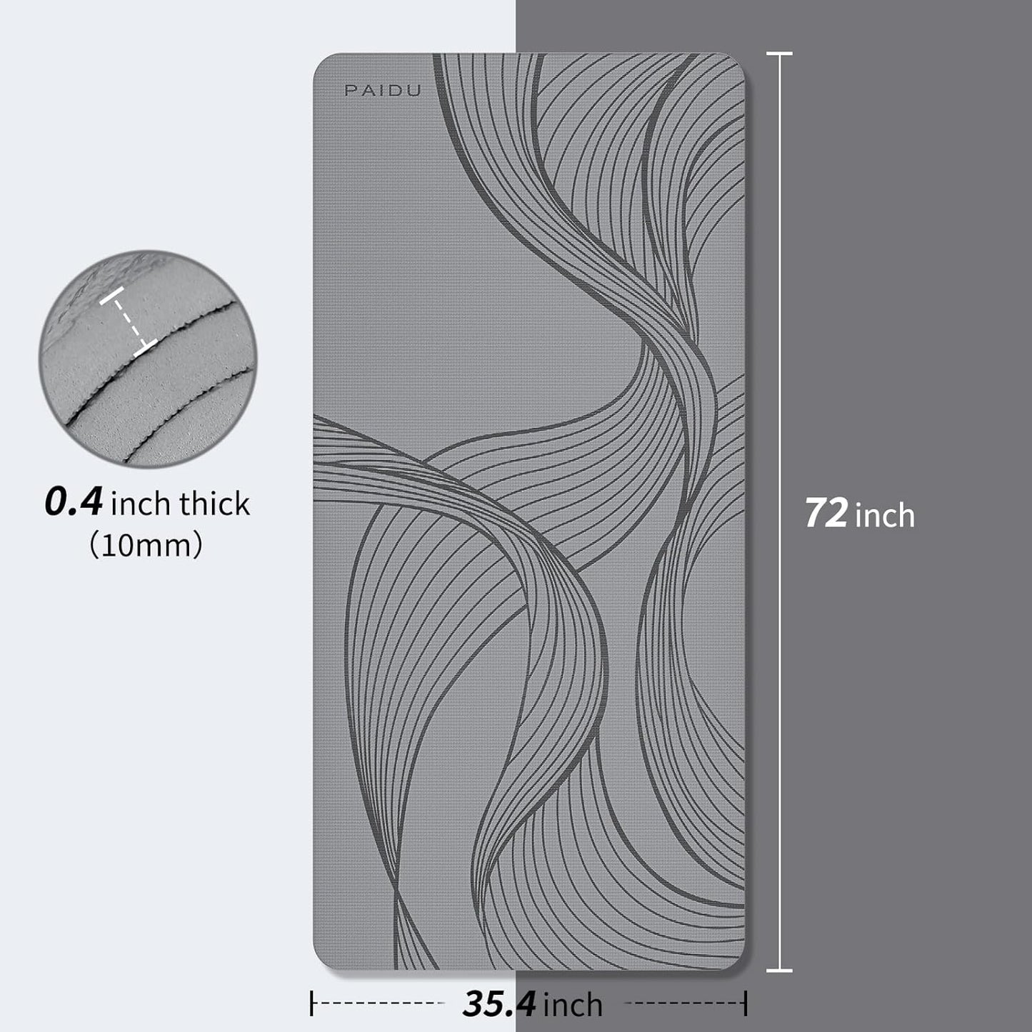 PAIDU Large Yoga Mat-72’x36’x0.4’ Extra Width ＆ Thick,Comfortable,Non-Slip Exercise Mat-Works Great on All Floor for Stretching,Yoga Studio,Gym or Home Workouts