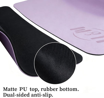 U&M Professional Non Slip PU Yoga Mat,Purple, Grey, Pink, Green 72x27 Inch 0.2" Thick Exercise Mat,| Sweatproof High Density | Anti-tear | Non-Slip Textured Surface | Natural Rubber Bottom Workout Mat for Women & Men Yoga Pilates Fitness