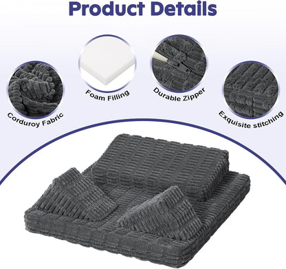 Meditation Cushion Set, Meditation Pillow for Sitting on Floor, Large Yoga Pillow with Knee Support, Washable Zafu Meditation Mat, 3 Shapes Floor Pillow for Adults, Dark Grey