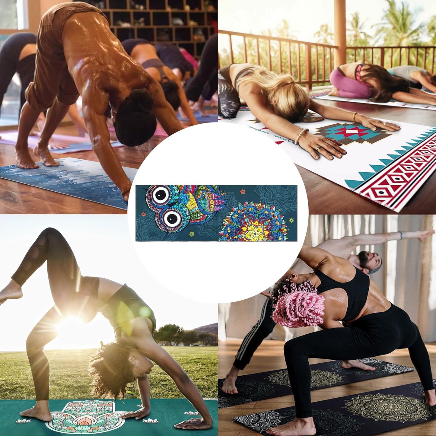 Yoga Mat Towel with Corner Pockets - Microfiber Yoga Towels for Hot Yoga Non Slip Moisture Wicking Sweat Absorbent, Tree of Life Yoga Towel Easy for Travel, Use in Hot Yoga,Bikram,Pilates and Fitness