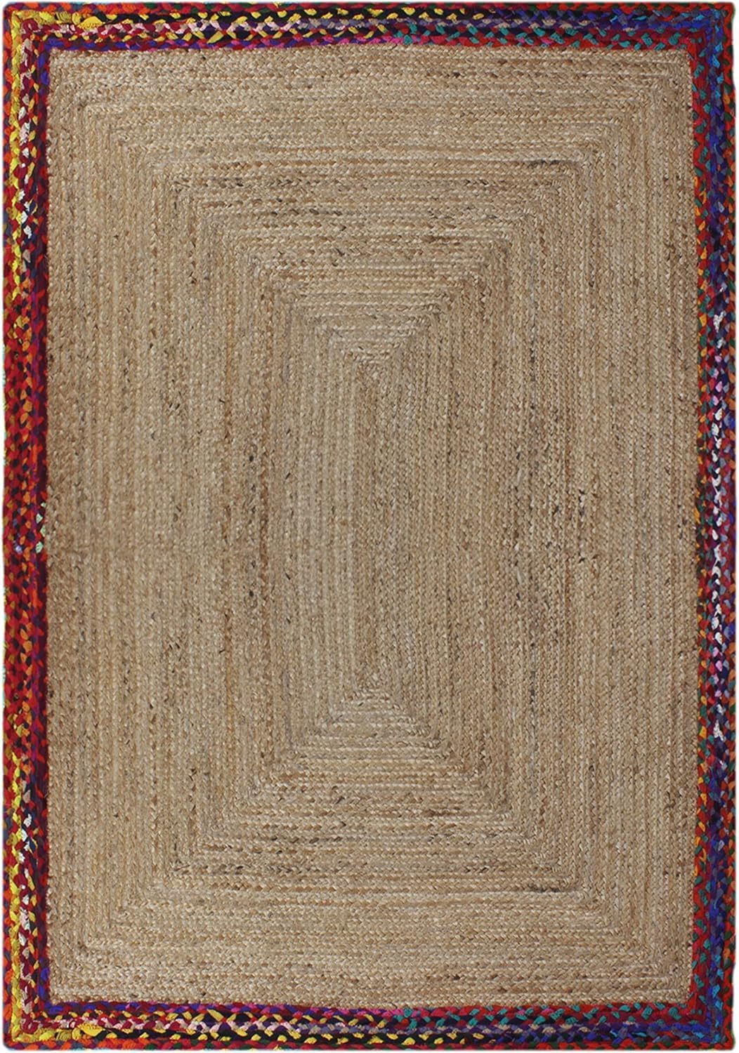 Kilim Rug 3' Round Area Rug Olive Beige White Braided Jute Carpet, Indoor Outdoor Flatweave Rug for Bedroom, Bedside, Kitchen, Beach & Terrace Yoga Mat - Colors B