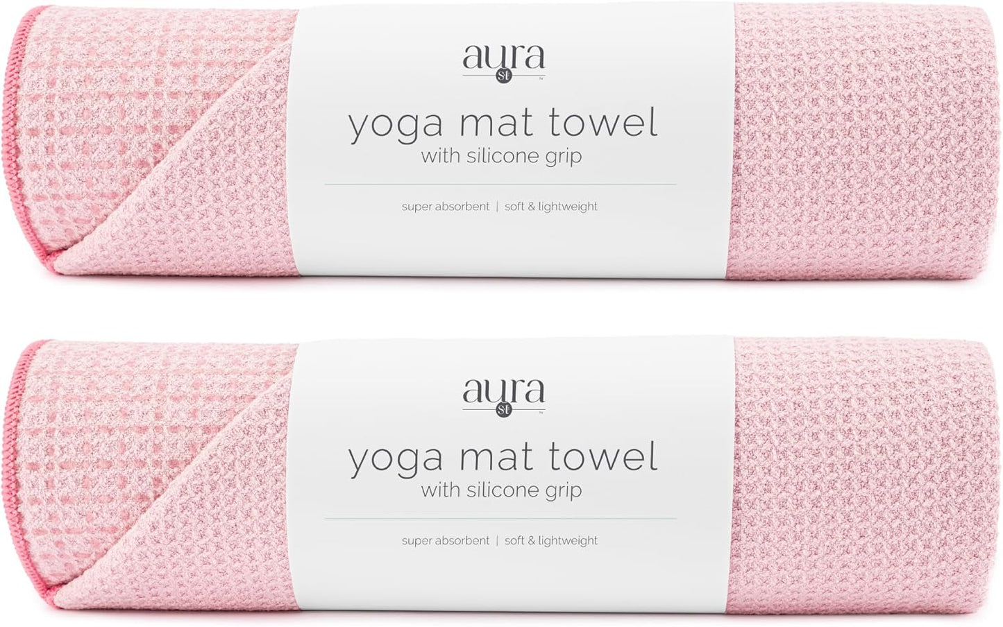 S&T INC. Aura Yoga Mat Towel with Non-Slip Grip, Enhanced Silicone Grip, Soft and Absorbent for Gym, Pilates, and Hot Yoga Mat, 2 Pack, 24 inches x 72 inches, 340GSM, Pink