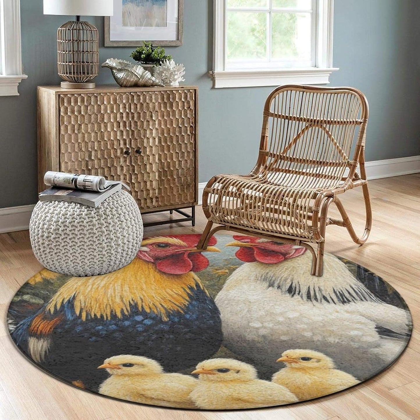 Machine Washable Modern Round Area Rug, Room Sofa Yoga Soft Round Carpet, Home Decor Non Slip Kitchen Office Circle Rug Union Jack Flag UK Mandala Art, 60inch