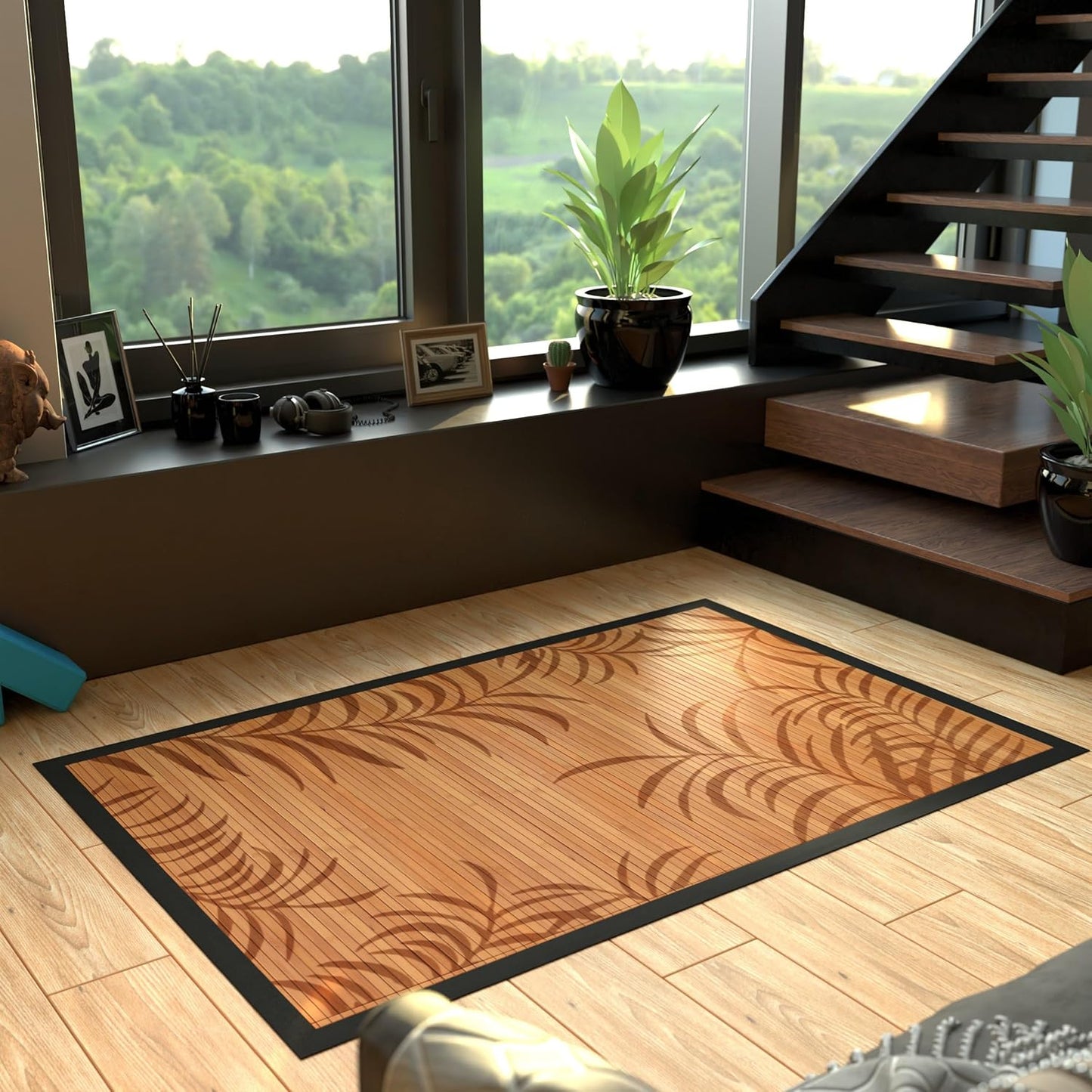 Red Lantern Bamboo Rug - Little Leaf - 4' x 6'