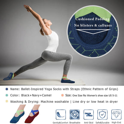 Ozaiic Pilates Socks for Women Non Slip Grip, Yoga Socks with Grippers for Barre, Hospital, Ballet, Dance, Barefoot Workout