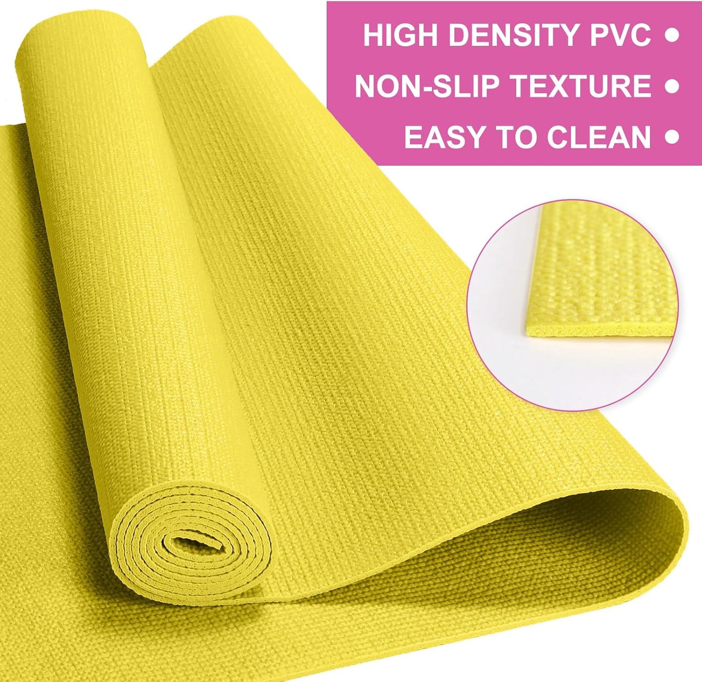 3 mm Thick Yoga Mat Bulk, Non Slip Exercise Workout Fitness Pad for Women Men, Gym Home Yoga Pilates, Easy to Clean, Sturdy PVC