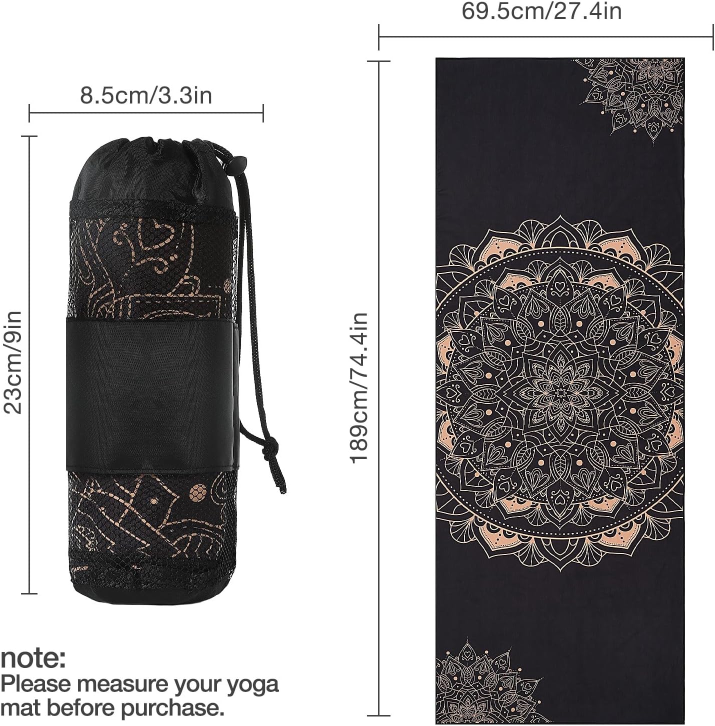 MoKo Yoga Towel, Non Slip Hot Yoga Mat Yoga Blanket Printing Pattern Quick Dry with Corner Pocket for Bikram, Pilates, Gym Workout, Outdoor Picnic, Lotus