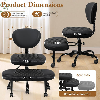 AtHope Ergonomic Cross Legged Office Chair with Wheels - Adjustable Height for Meditation, ADHD Desk & Yoga - Wide Criss Cross Design with Lumbar Support, Kneeling Chair - Black