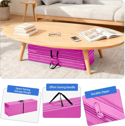 Outdoor Basic 6'x3'x2'' Gymnastics Mats Portable 4-Fold Tumbling Mat Thick Yoga Mat with PU Leather & Carry Handle for Home Workout, Yoga, MMA Core Training, Pilates