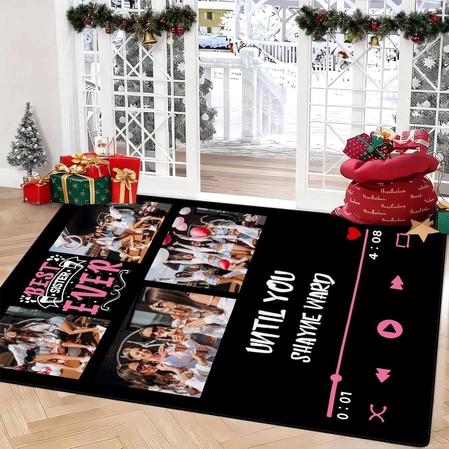 Personalized Family Name Initials Monogram Pink Rug, Shining Butterfly Printed Carpets for Girls Kids Butterfly Theme Living Room Indoor Bedroom Decor 5'×7' Soft Polyester Yoga Mat