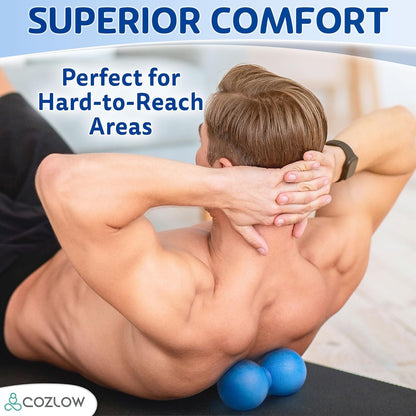 COZLOW Double Lacrosse Silicone Massage Ball - Cobalt Blue - Peanut Trigger Point Roller for Mobility, Deep Tissue Therapy, Myofascial Release - Acupressure Tool for Muscle Pain Relief